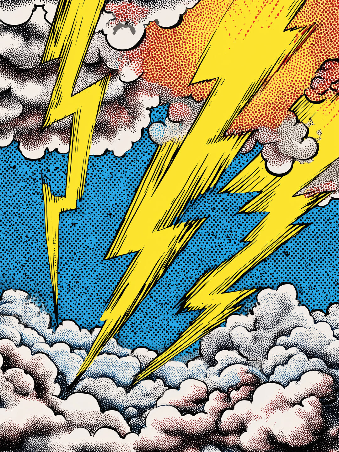 Blitzstrahlen in Wolken Pop Art – Wandkunst