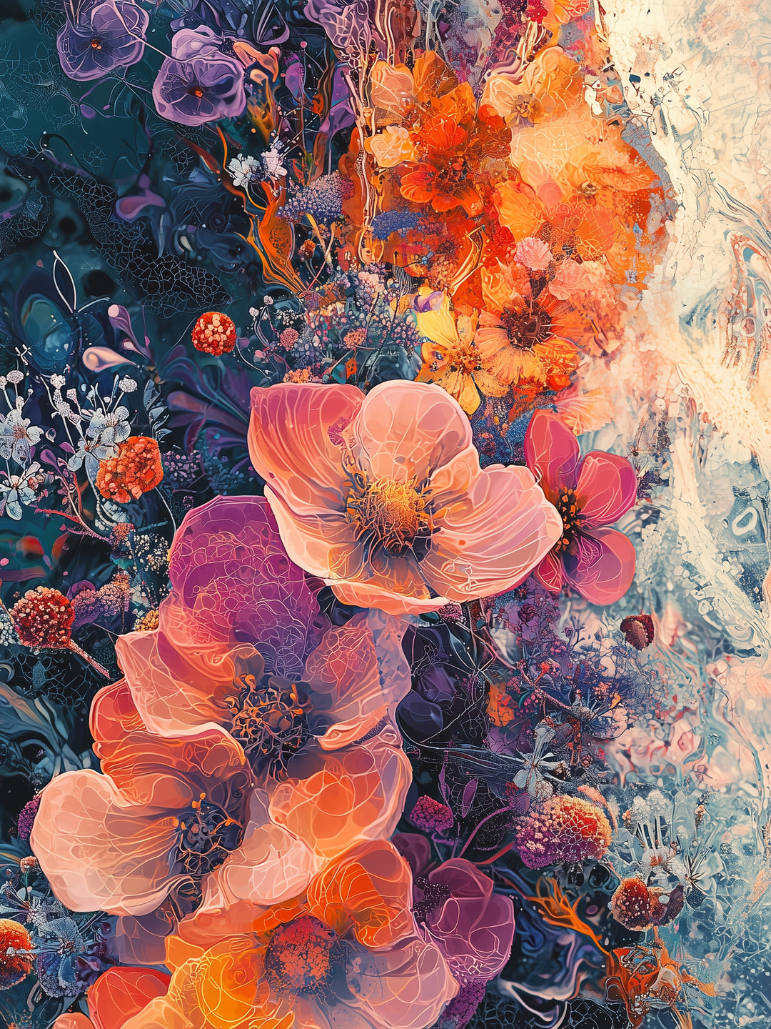 Blütenpracht im Rausch der Farben Dopamin – Wandkunst