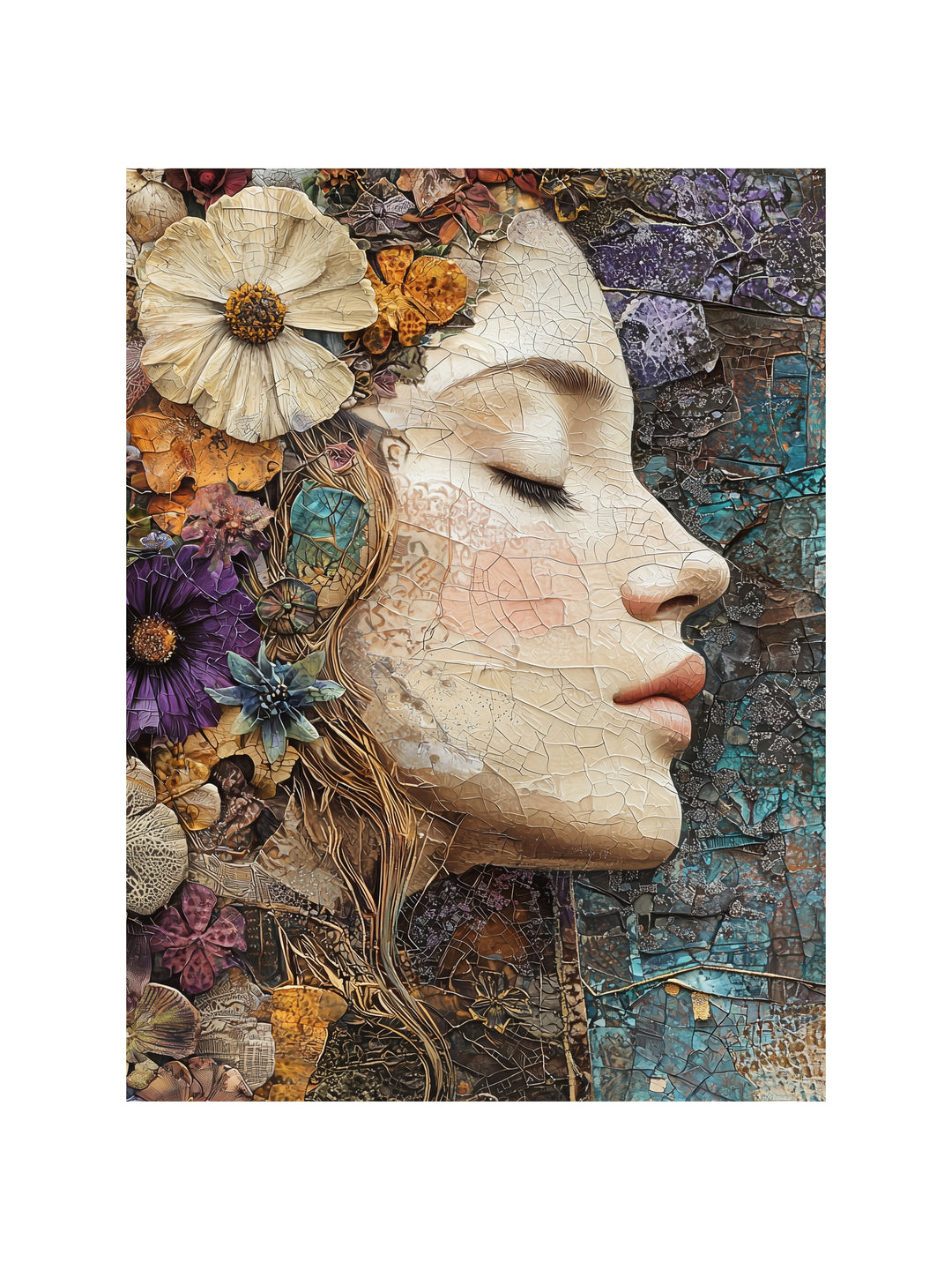 Blumenfrau Mosaik spirituell – Wandkunst