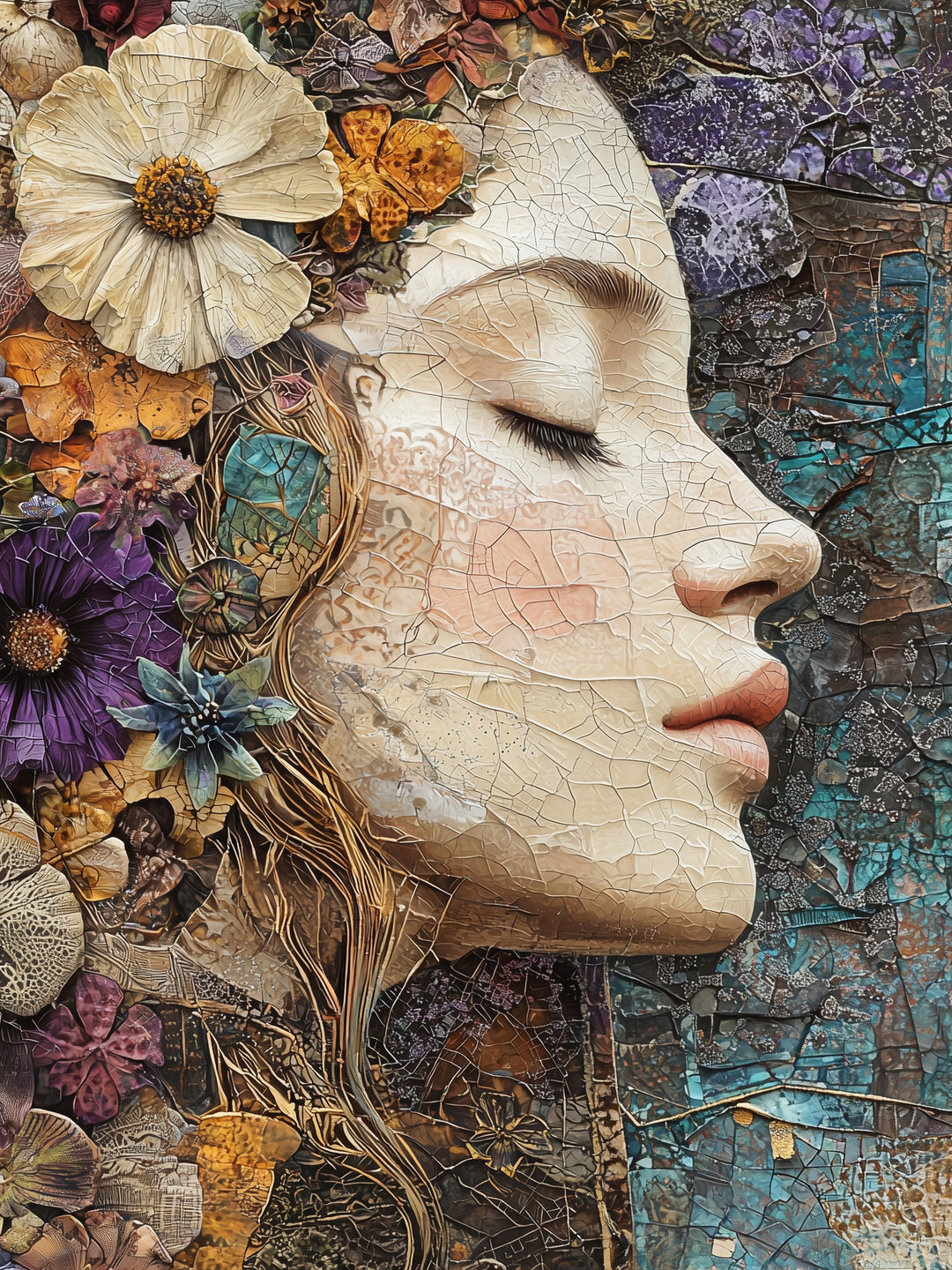 Blumenfrau Mosaik spirituell – Wandkunst