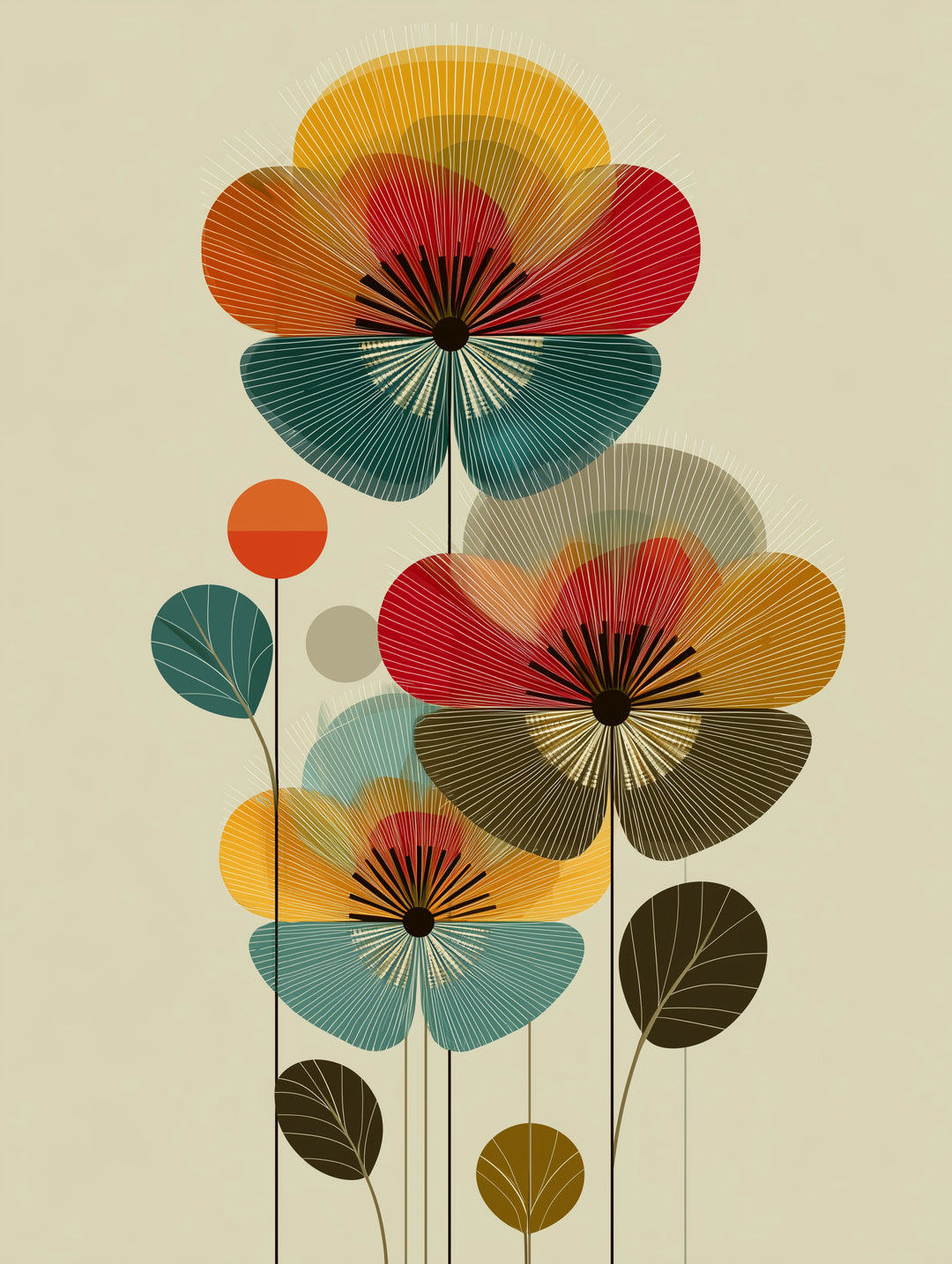 Blumenkomposition Retro – Wandkunst