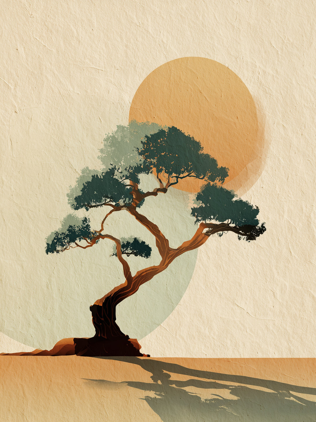 Bonsai Baum mit Sonne Zen – Wandkunst