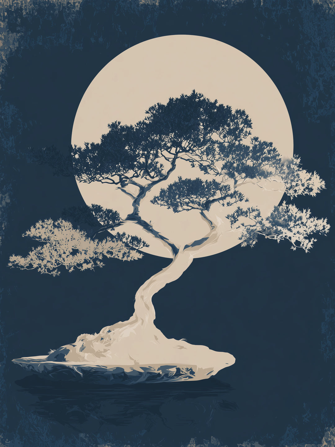 Bonsai vor Vollmond Zen – Wandkunst