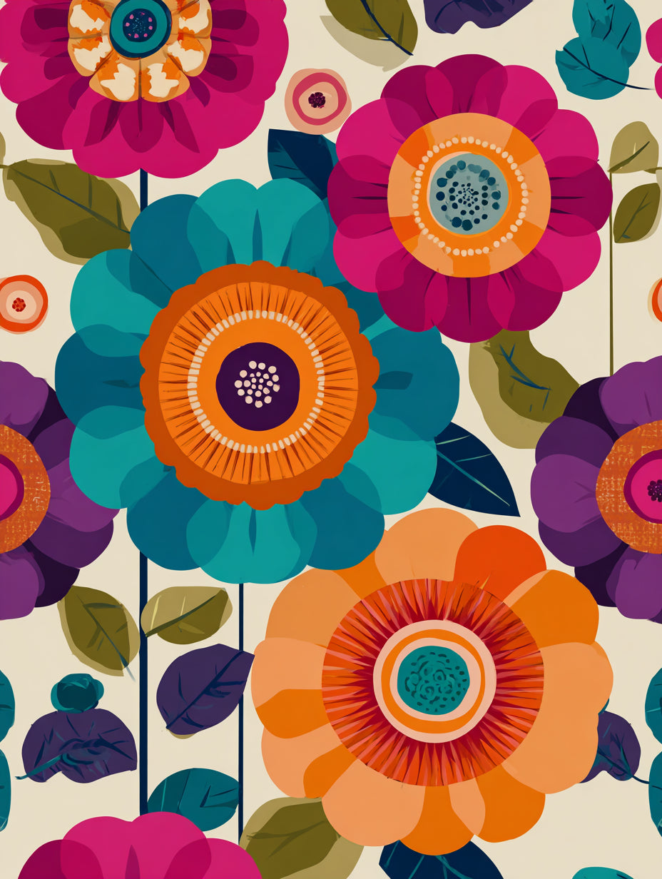 Bunte Blumenblüten Retro – Wandkunst