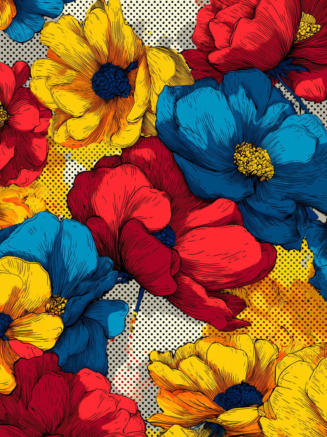 Bunte Blumenillustration Pop Art – Wandkunst