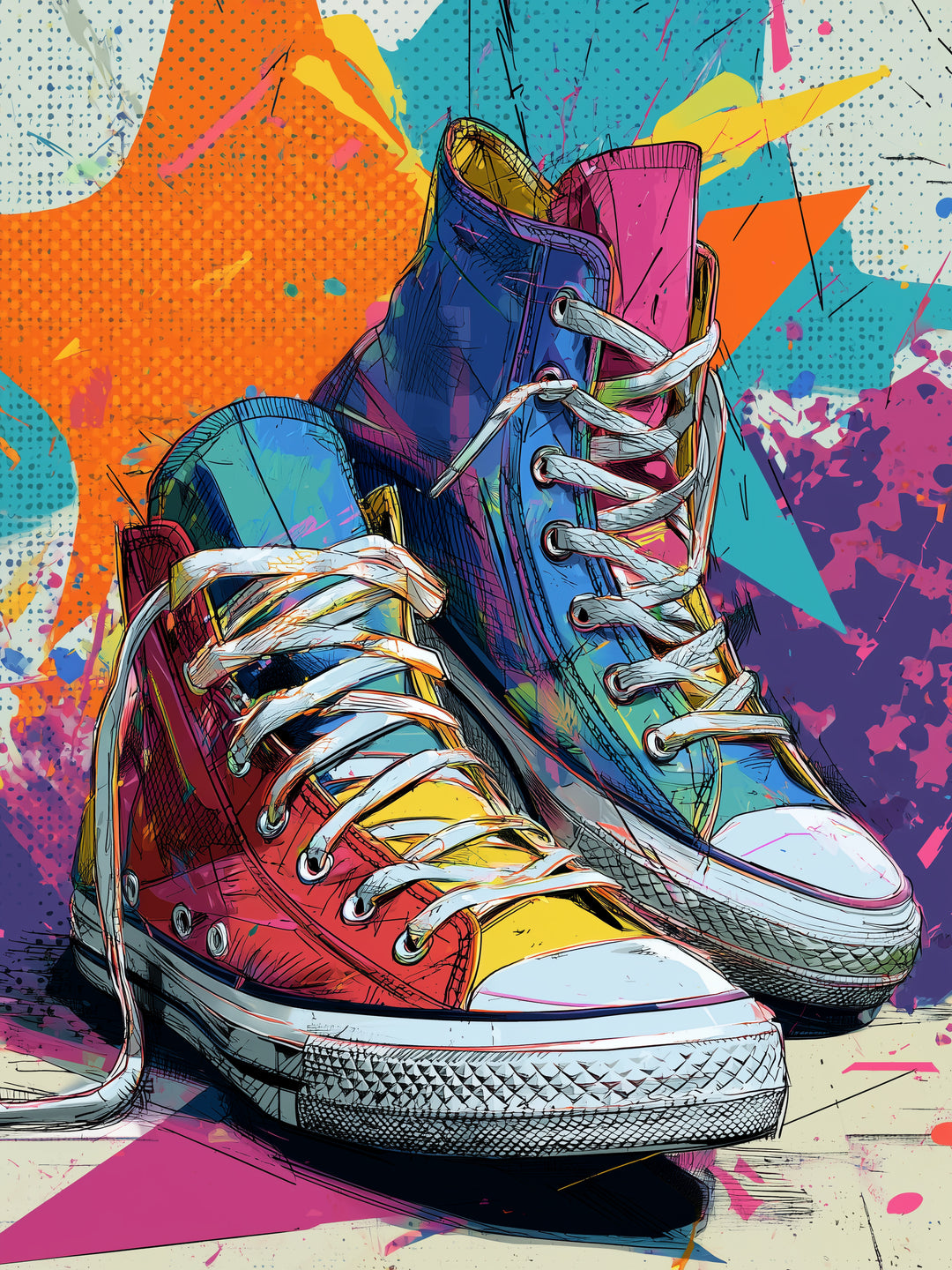 Bunte Sneaker Pop Art – Wandkunst