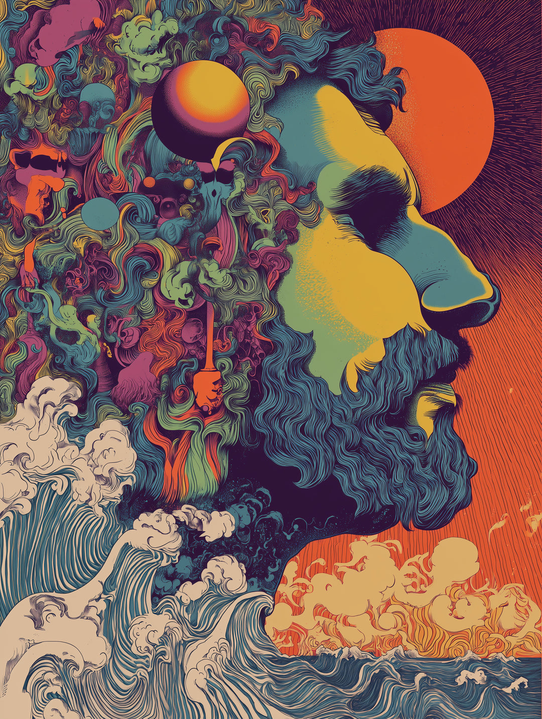 Buntes Männerprofil Psychedelic – Wandkunst