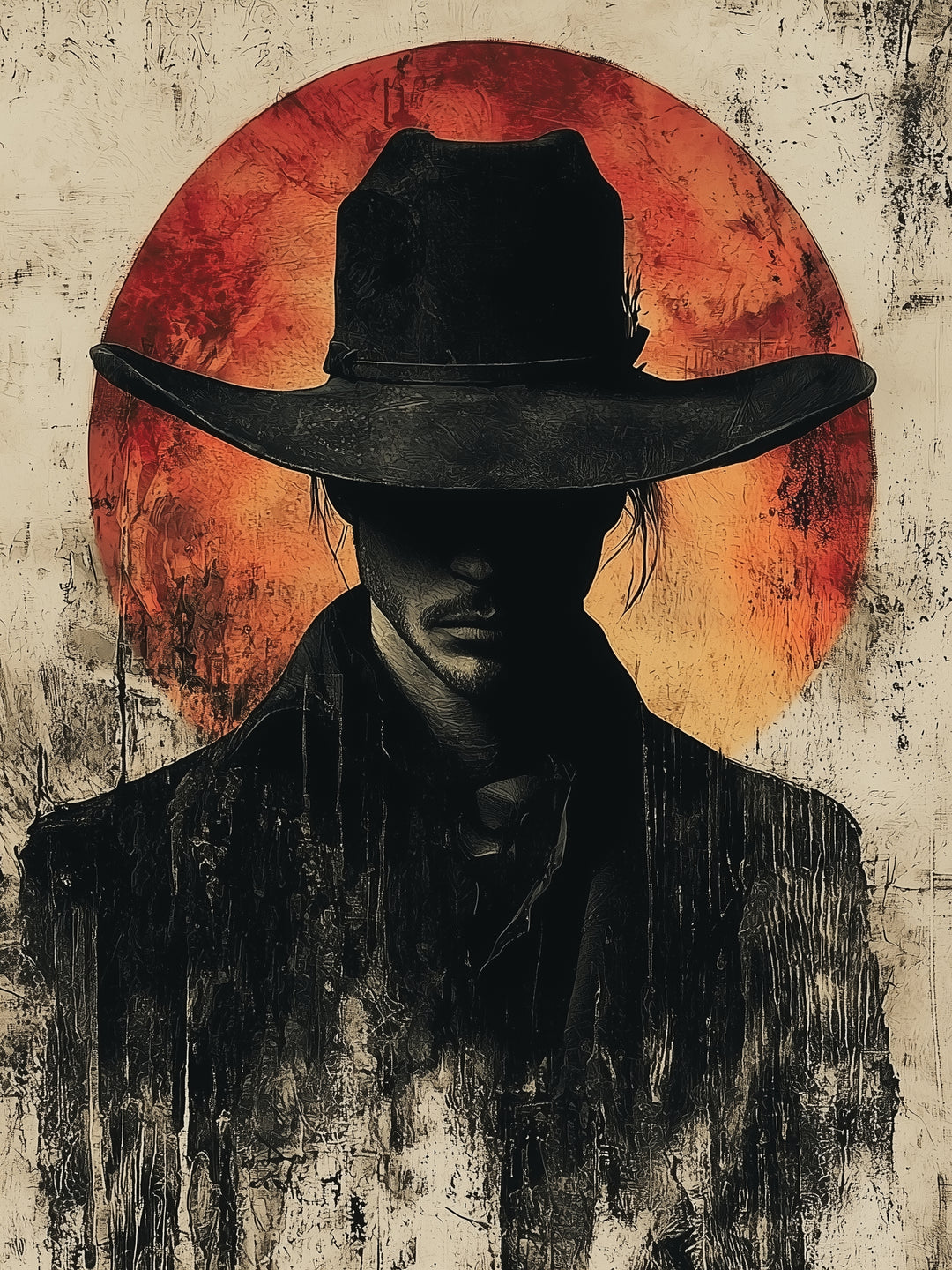 Cowboy im Sonnenuntergang Vintage – Wandkunst