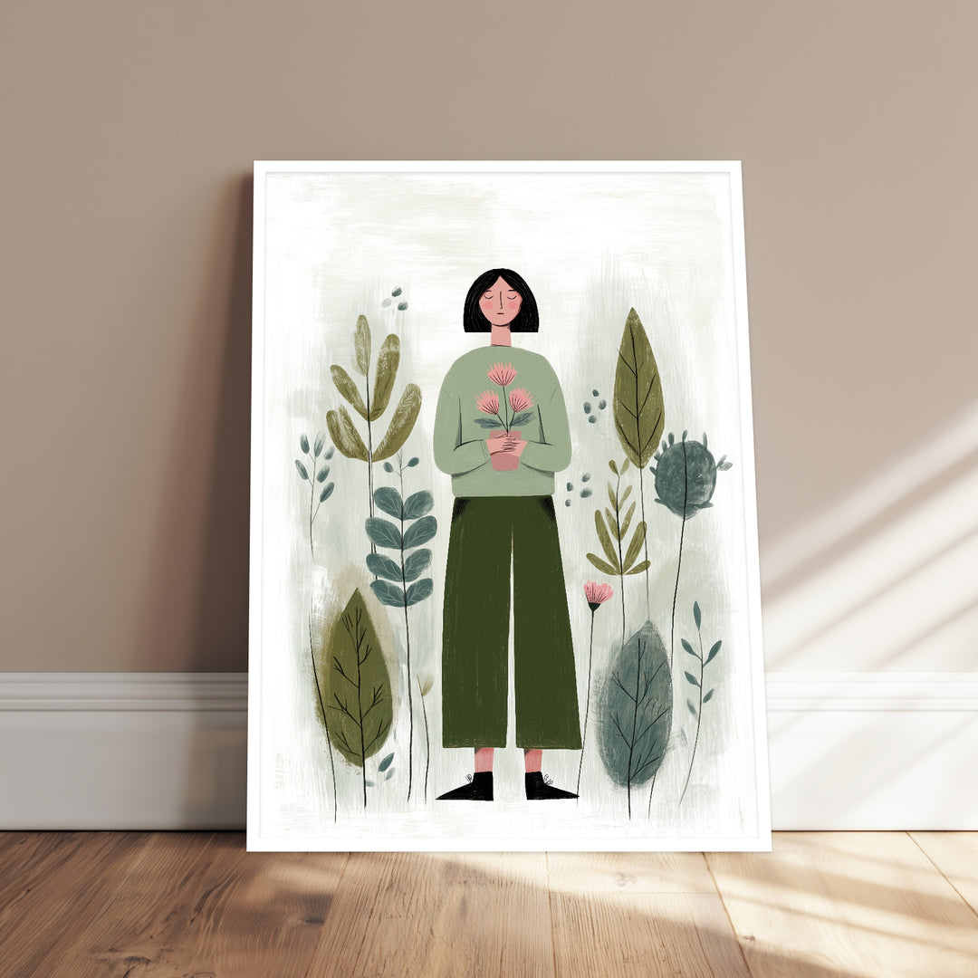Frau grün Blume Poster Dopamin – mattes Kunstdruck-Papier – Ansicht 4