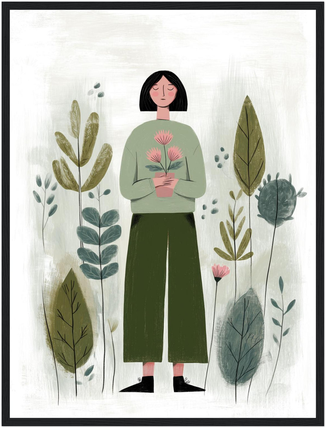 Frau grün Blume Poster Dopamin – mattes Kunstdruck-Papier – Ansicht 5