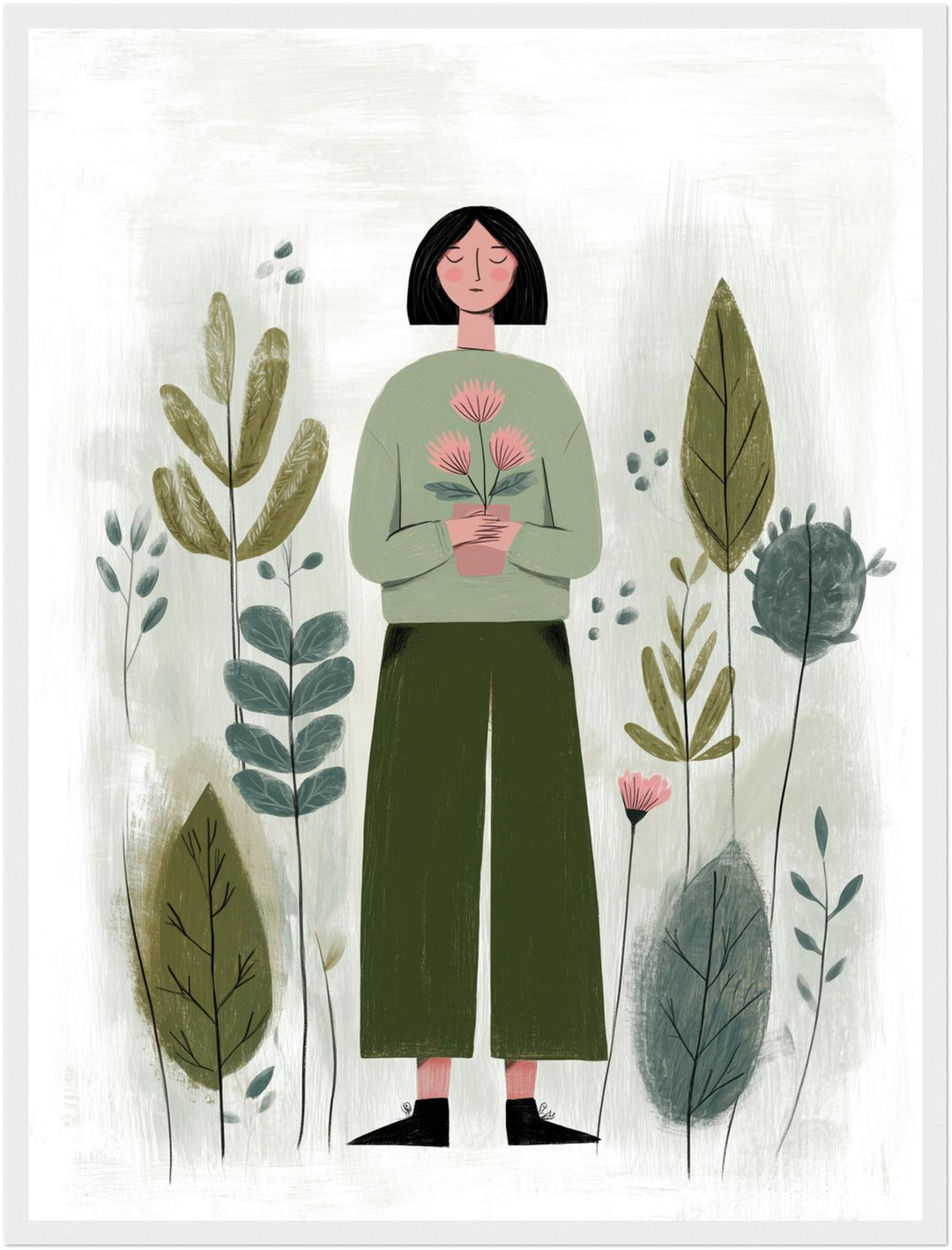 Frau grün Blume Poster Dopamin – mattes Kunstdruck-Papier – Ansicht 6