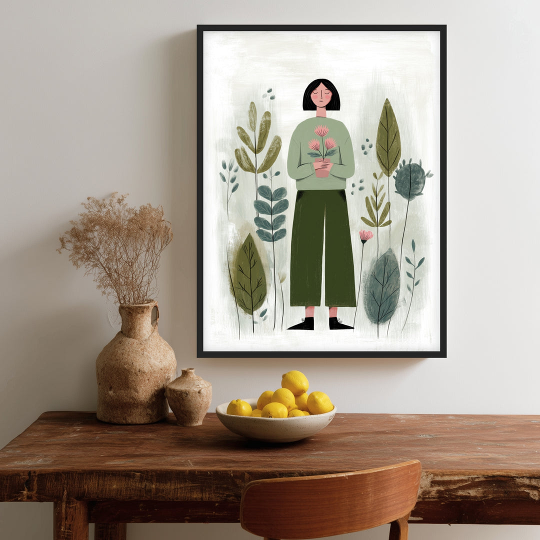 Frau grün Blume Poster Dopamin – mattes Kunstdruck-Papier – Ansicht 2