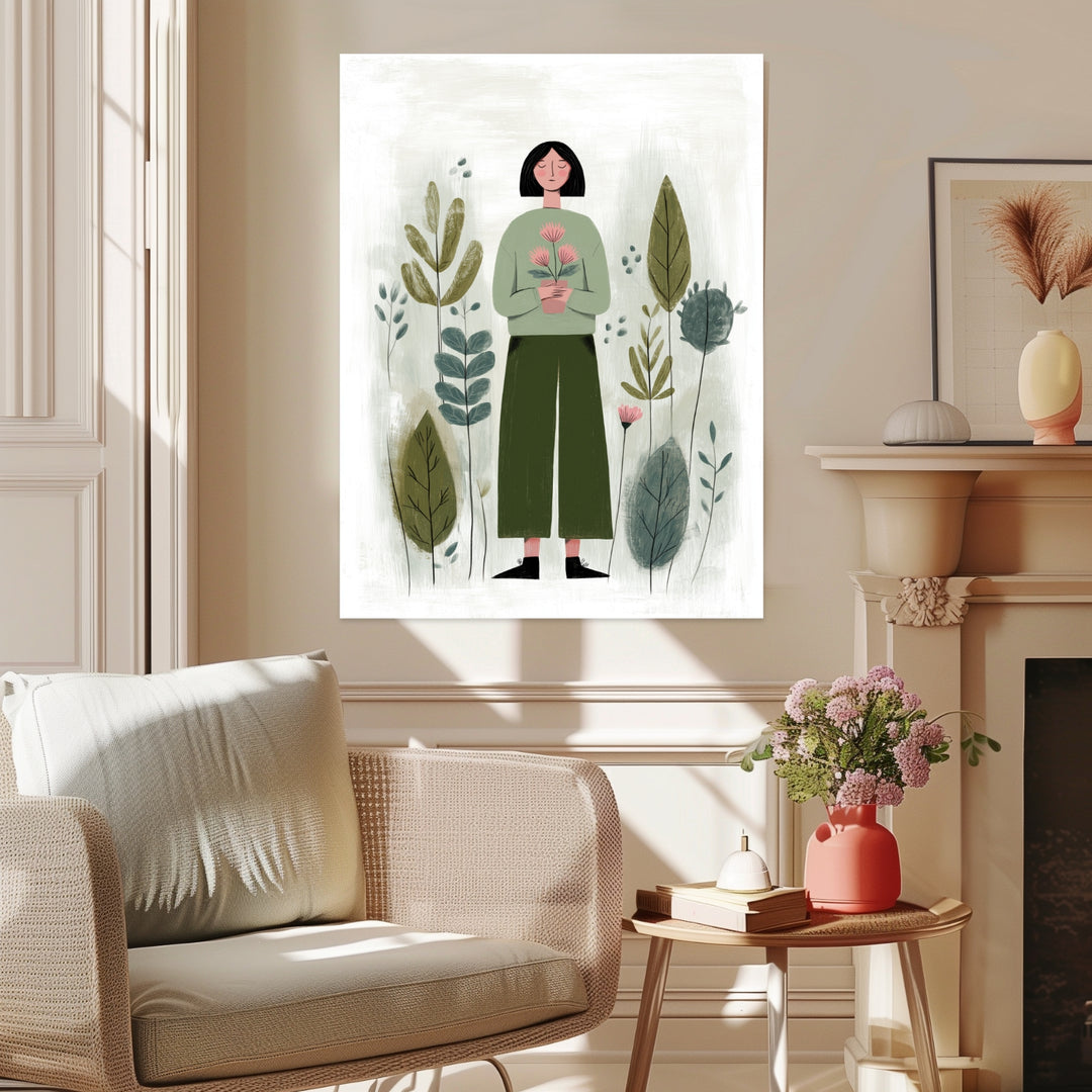Frau grün Blume Poster Dopamin – mattes Kunstdruck-Papier – Ansicht 3