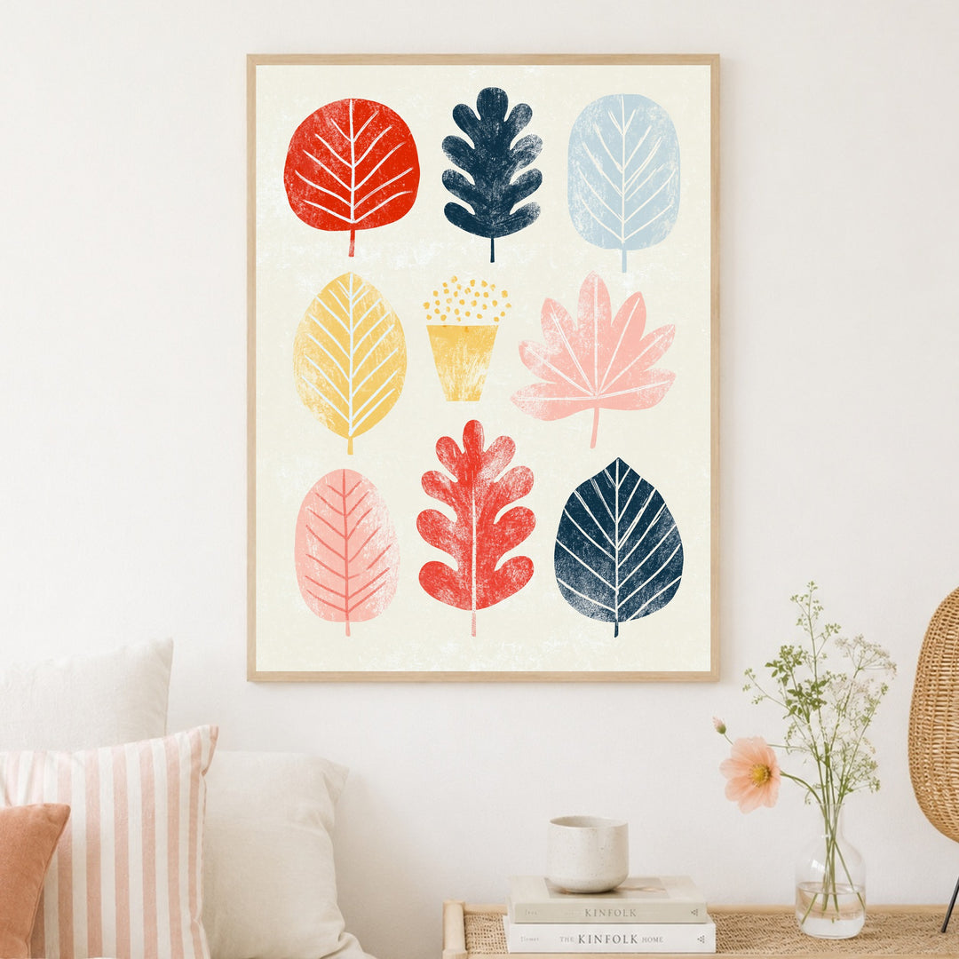 Bunte Blätter im Herbst Poster – Holz natur Rahmen – Produktfoto