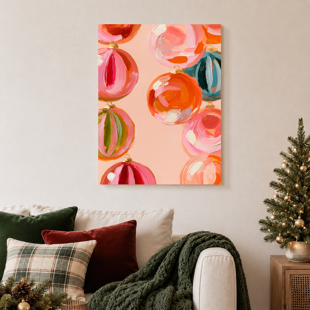 Bunte Weihnachtskugeln Ölbild Leinwandbild – Ohne Rahmen – Produktfoto