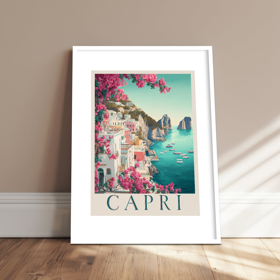 Capri im Bougainvillea-Glanz Poster – Weißer Rahmen – Produktfoto