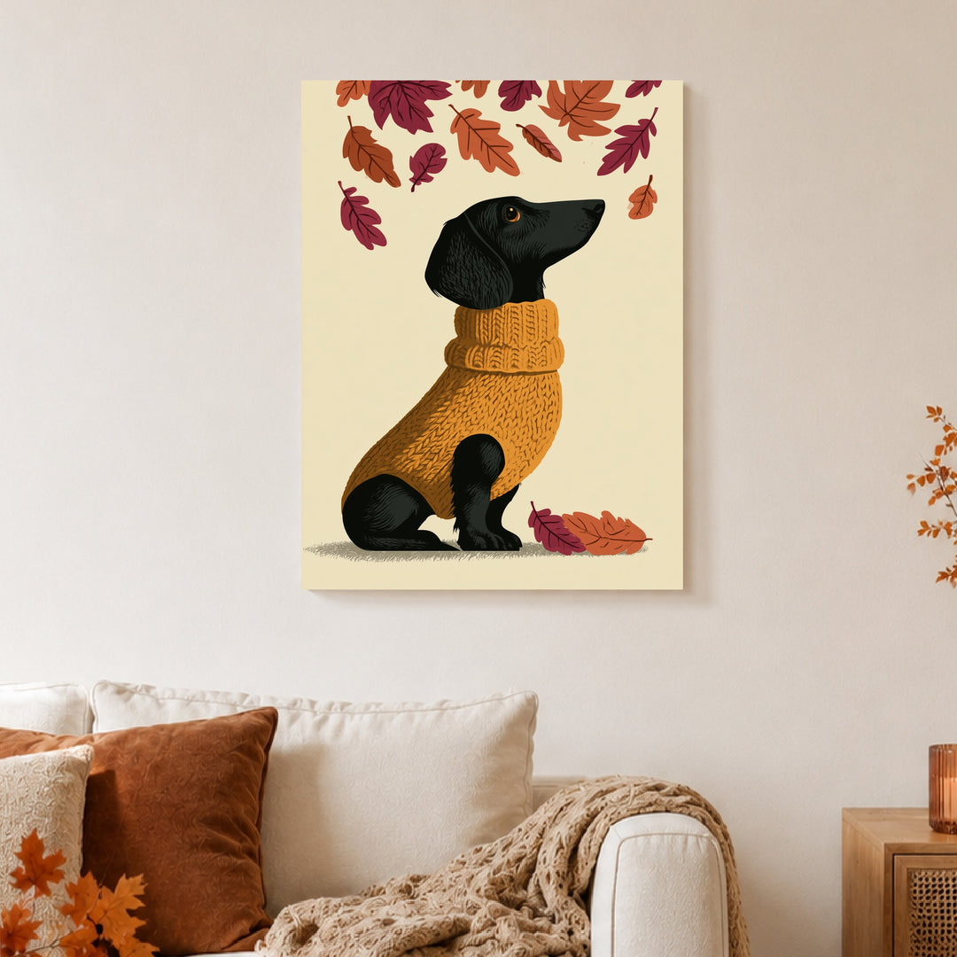 Dackel im Herbstpullover Poster – Ohne Rahmen – Produktfoto