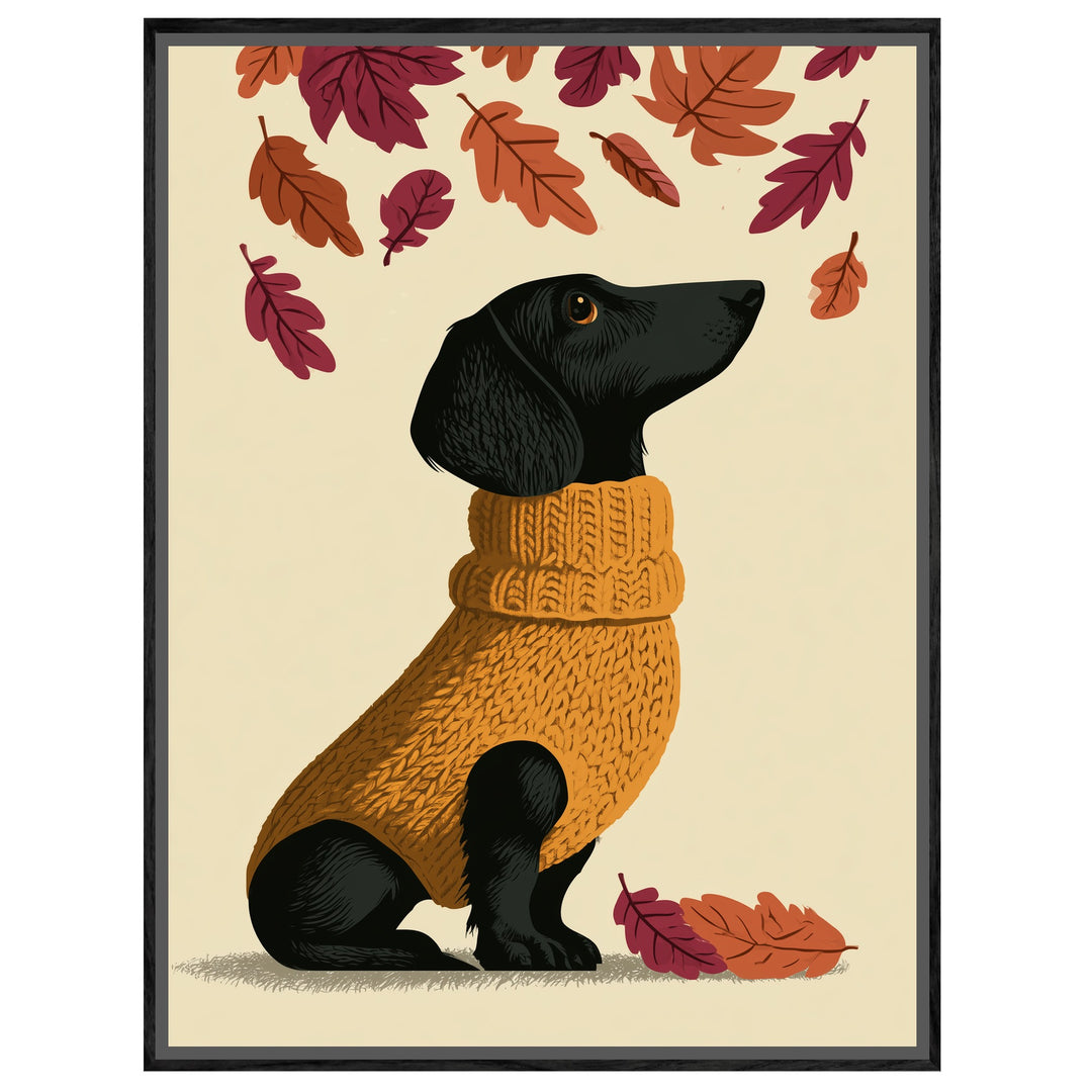 Dackel im Herbstpullover Leinwandbild – Leinwandbild