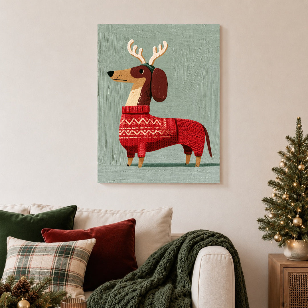 Dackel im Weihnachtspullover Poster – Ohne Rahmen – Produktfoto