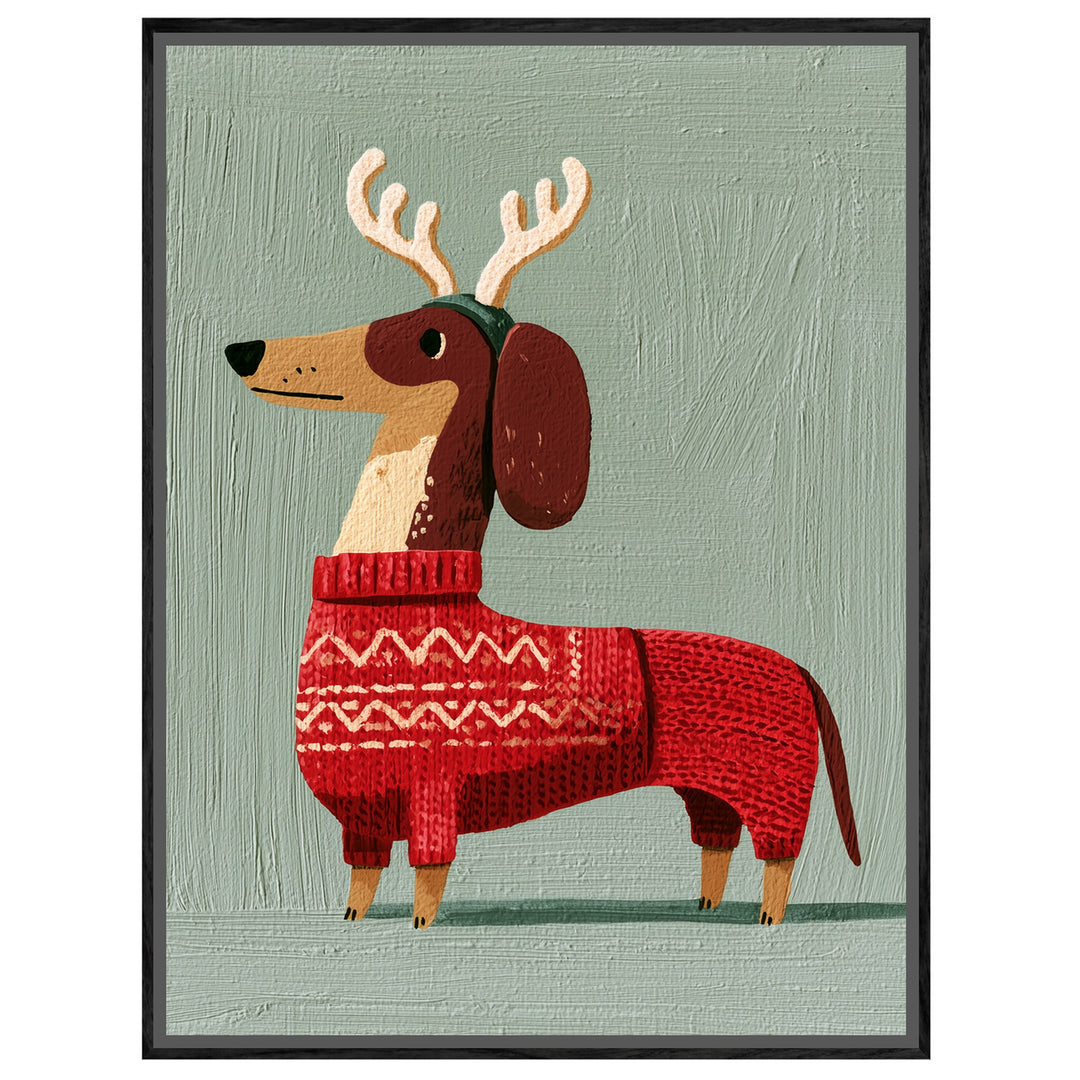 Dackel im Weihnachtspullover Leinwandbild – Leinwandbild
