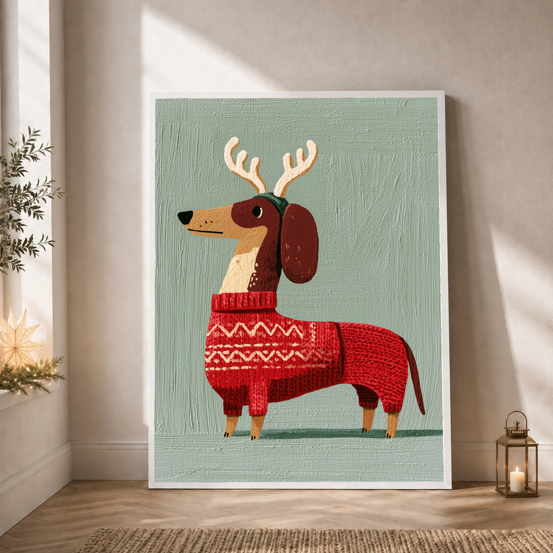 Dackel im Weihnachtspullover Poster