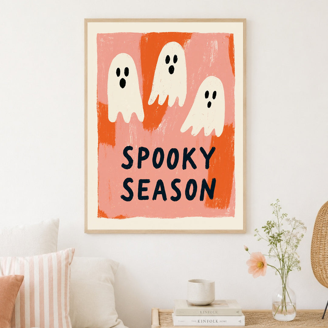 Drei Geister Spooky Season Poster – Holz natur Rahmen – Produktfoto