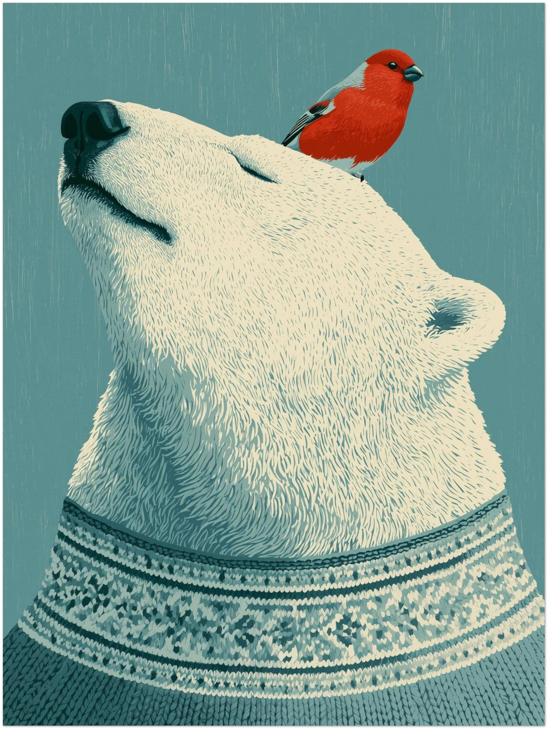Eisbär mit rotem Vogel Poster – Ohne Rahmen – Produktfoto