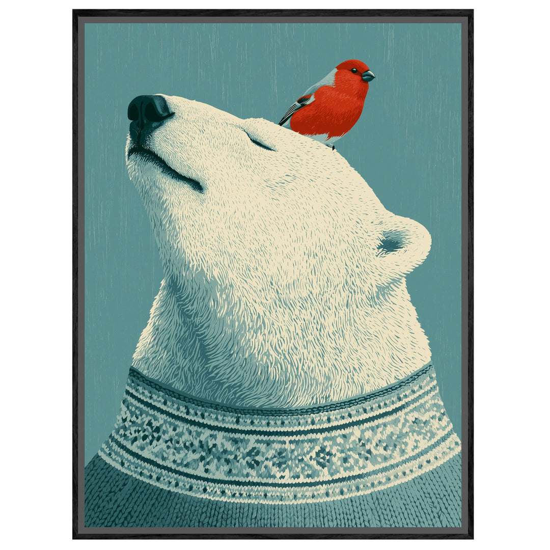 Eisbär mit rotem Vogel Leinwandbild – Leinwandbild