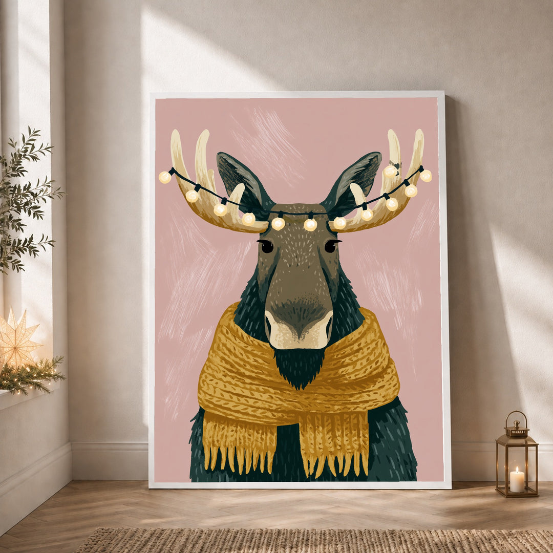 Elch mit Lichterkette Poster