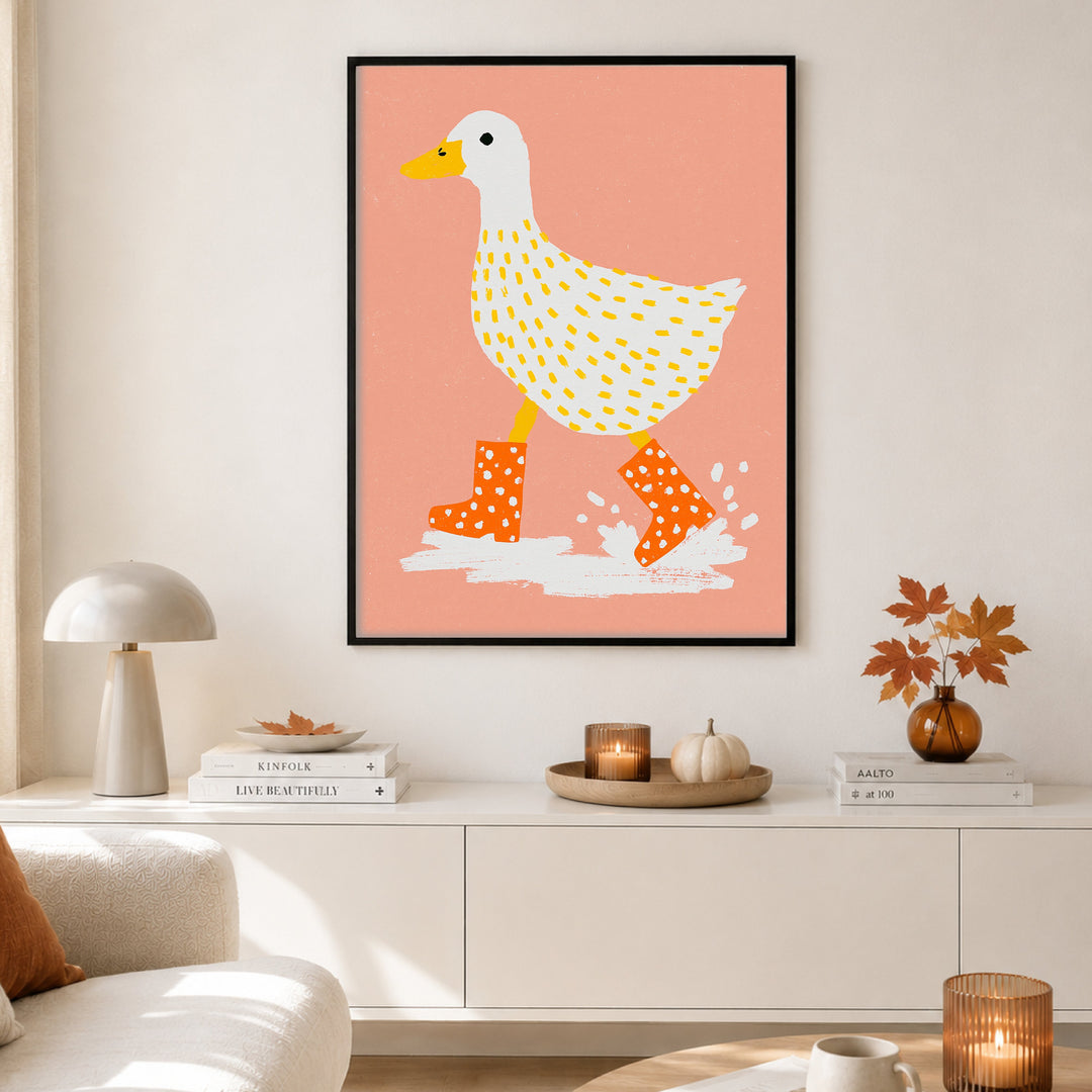 Ente mit Gummistiefeln Poster – Schwarzer Rahmen – Produktfoto