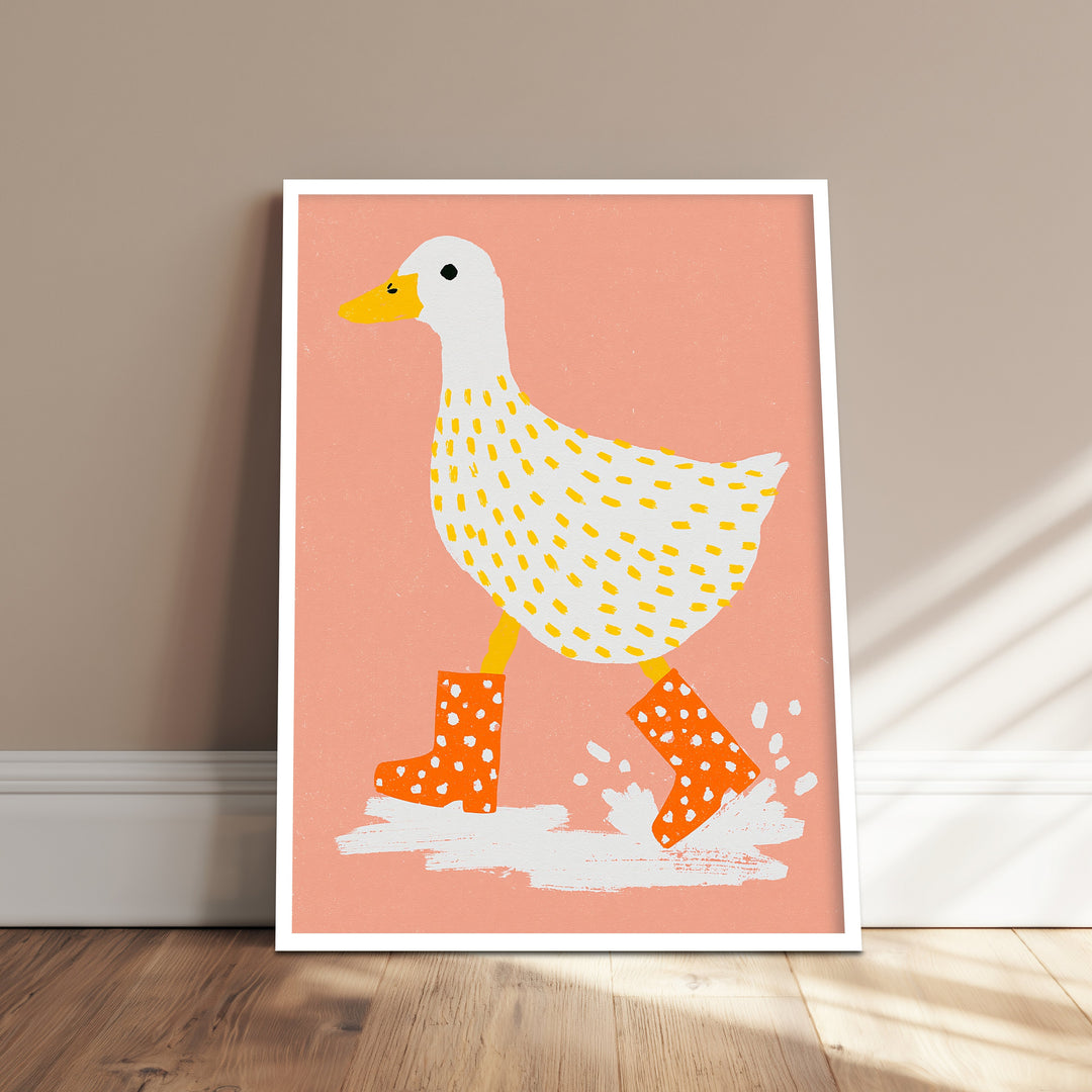 Ente mit Gummistiefeln Poster – Weißer Rahmen – Produktfoto