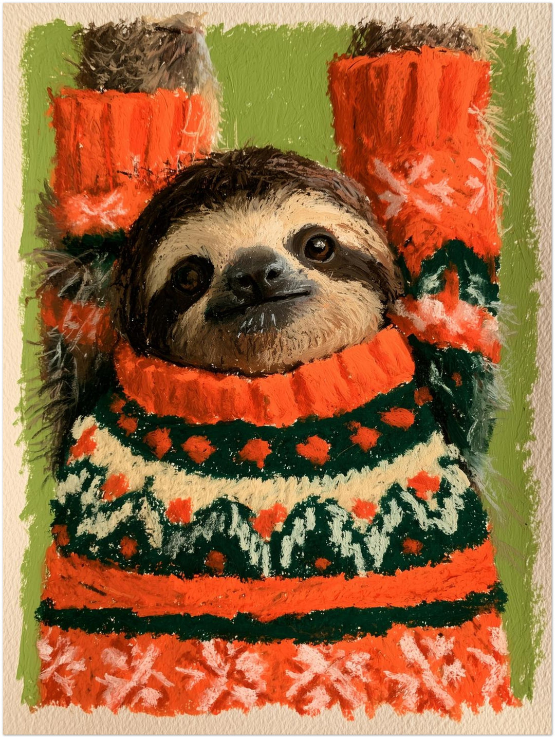 Faultier im Weihnachtspullover Poster – Ohne Rahmen – Produktfoto