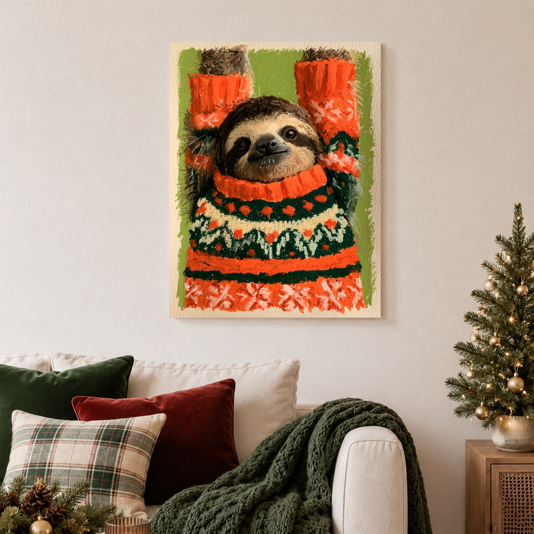 Faultier im Weihnachtspullover Poster – Ohne Rahmen – Produktfoto
