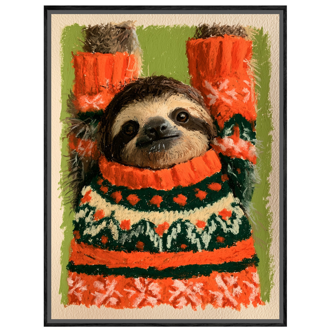 Faultier im Weihnachtspullover Leinwandbild – Leinwandbild