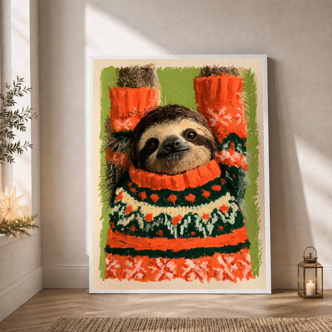 Faultier im Weihnachtspullover Poster