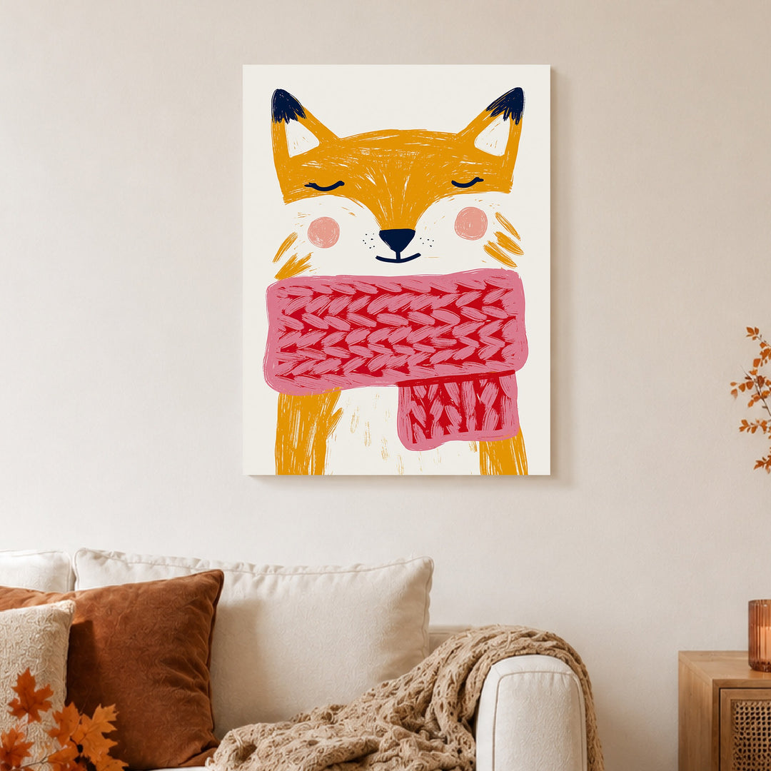 fuchs-mit-rosa-schal Leinwandbild – Ohne Rahmen – Produktfoto
