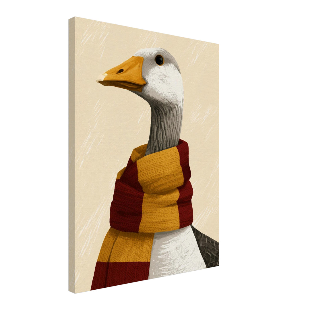 Gans im Hogwarts-Schal Leinwandbild – Schräge Ansicht – Produktfoto