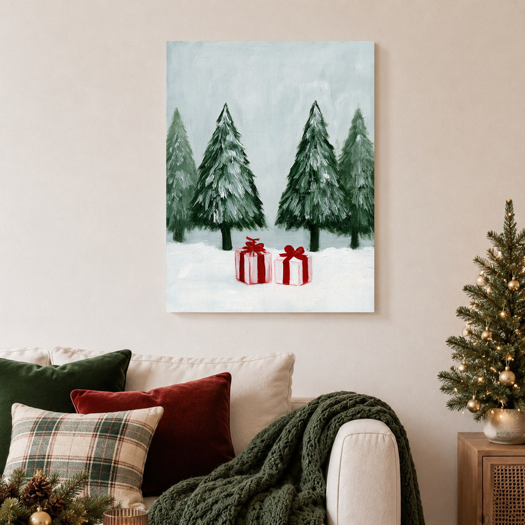 Wintergeschenke im Schnee Poster – Ohne Rahmen – Produktfoto