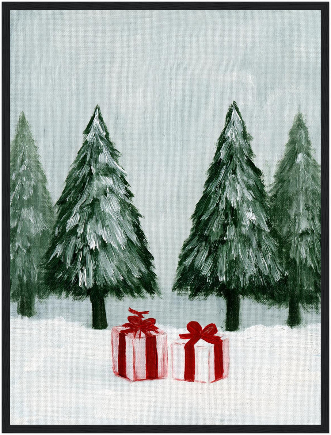 Wintergeschenke im Schnee Poster – Schwarzer Rahmen – Produktfoto