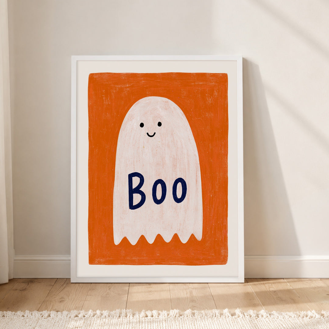 gespenst-boo-halloween Poster – Weißer Rahmen – Produktfoto