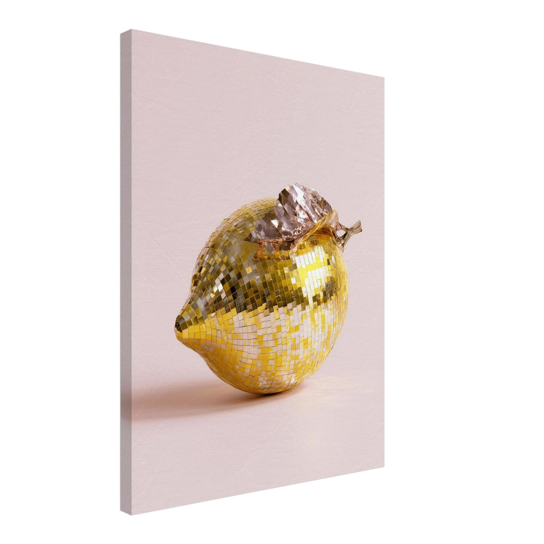 Goldene Zitrone verspiegelt Leinwandbild – Schräge Ansicht – Produktfoto