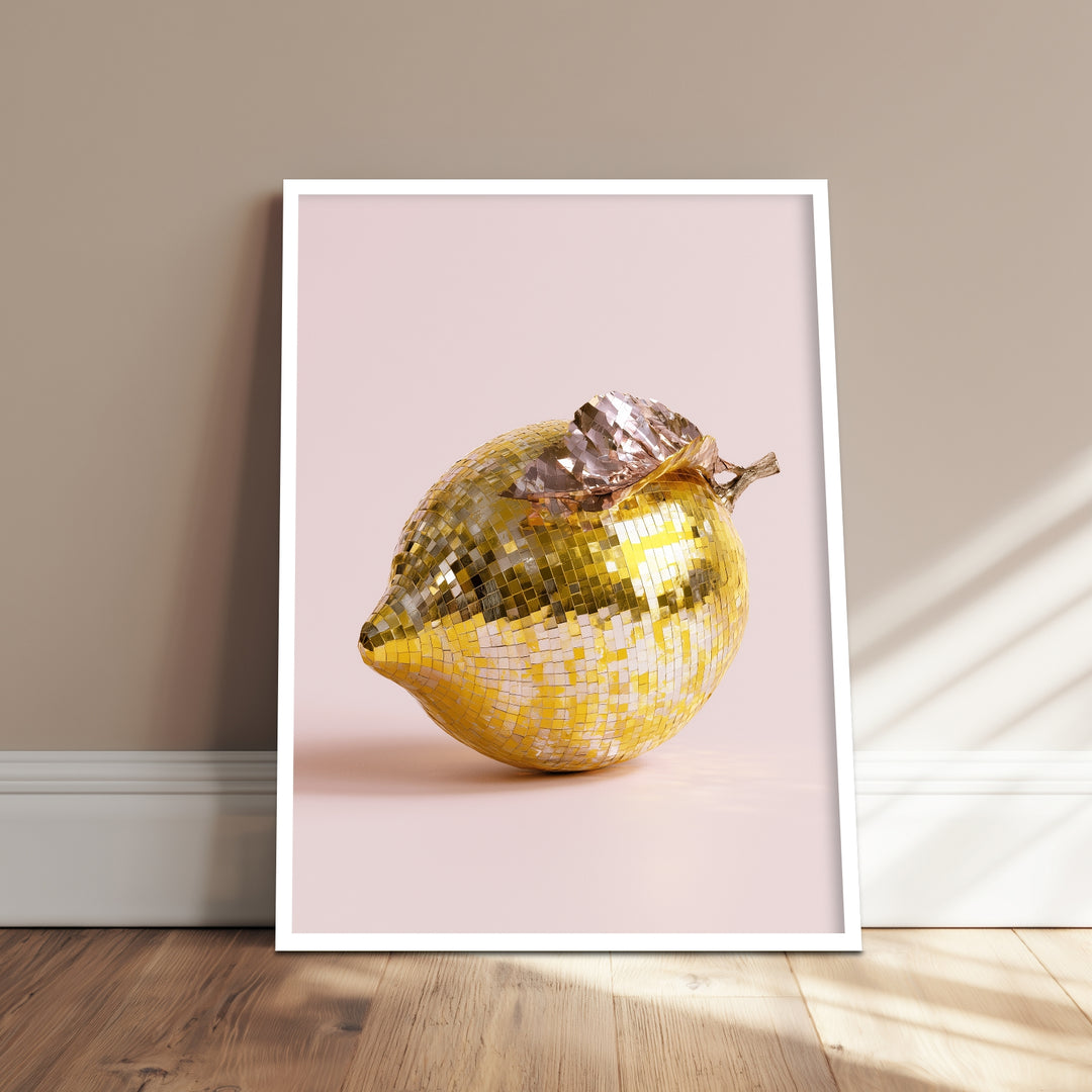 Goldene Zitrone verspiegelt Poster – Weißer Rahmen – Produktfoto
