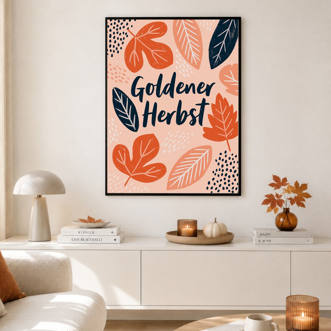 Goldener Herbst Blätterreigen Poster – Schwarzer Rahmen – Produktfoto