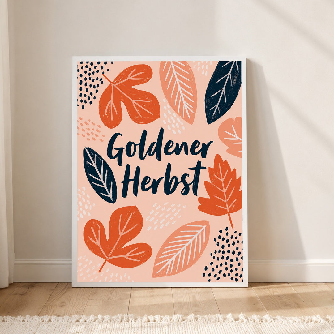 Goldener Herbst Blätterreigen Poster – Weißer Rahmen – Produktfoto