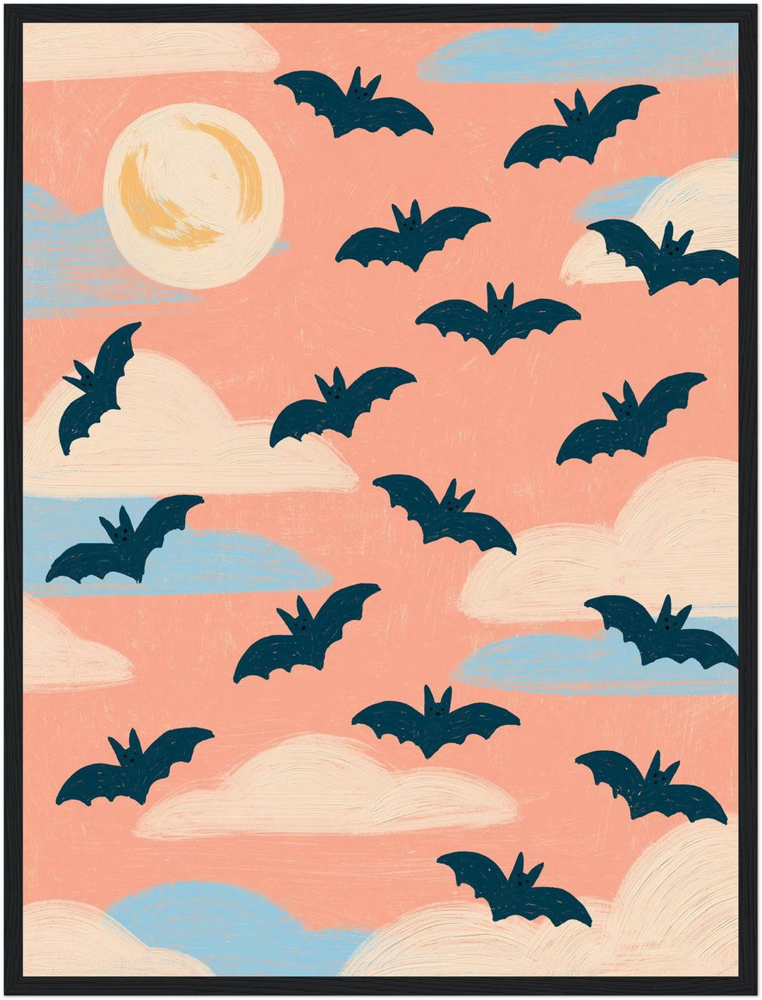 Halloween Fledermäuse Rosa Poster – Schwarzer Rahmen – Produktfoto