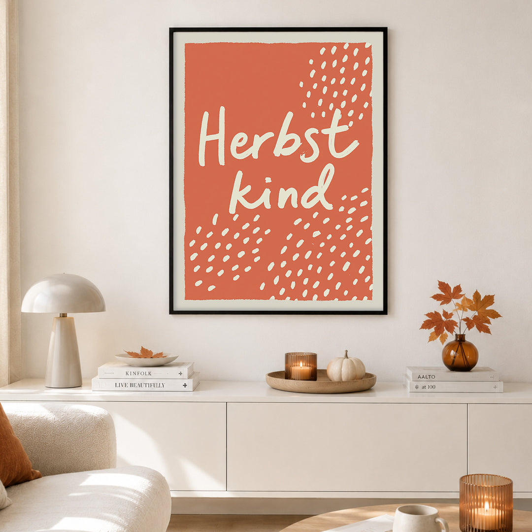 herbstkind-schriftzug Poster – Schwarzer Rahmen – Produktfoto