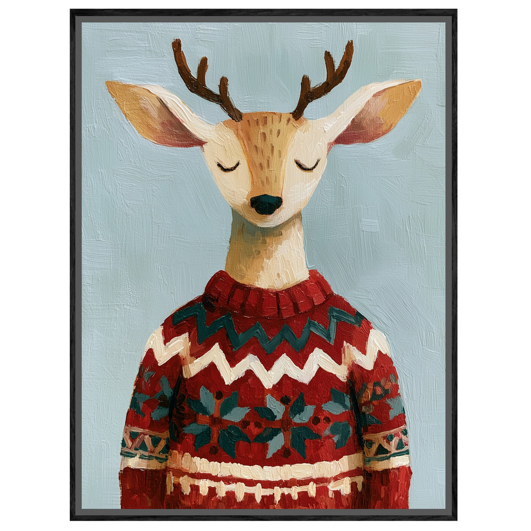 Rentier im Weihnachtspullover Leinwandbild – Leinwandbild