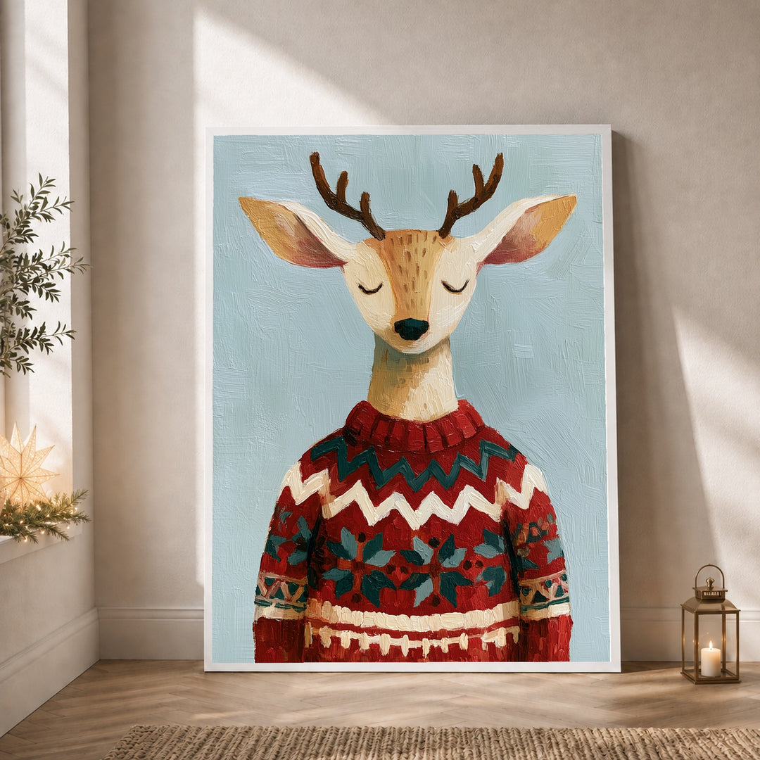 Rentier im Weihnachtspullover Poster