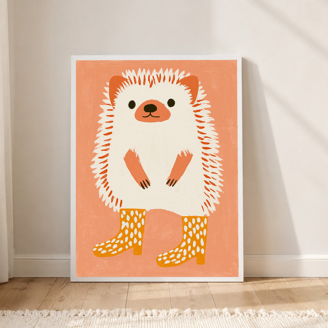 Igel in Gummistiefeln Poster – Weißer Rahmen – Produktfoto