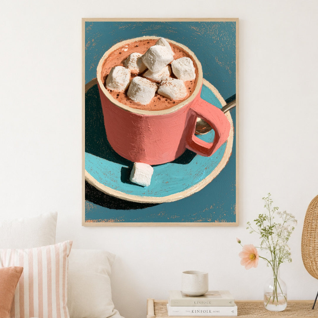 Kakao mit Marshmallows Poster – Holz natur Rahmen – Produktfoto